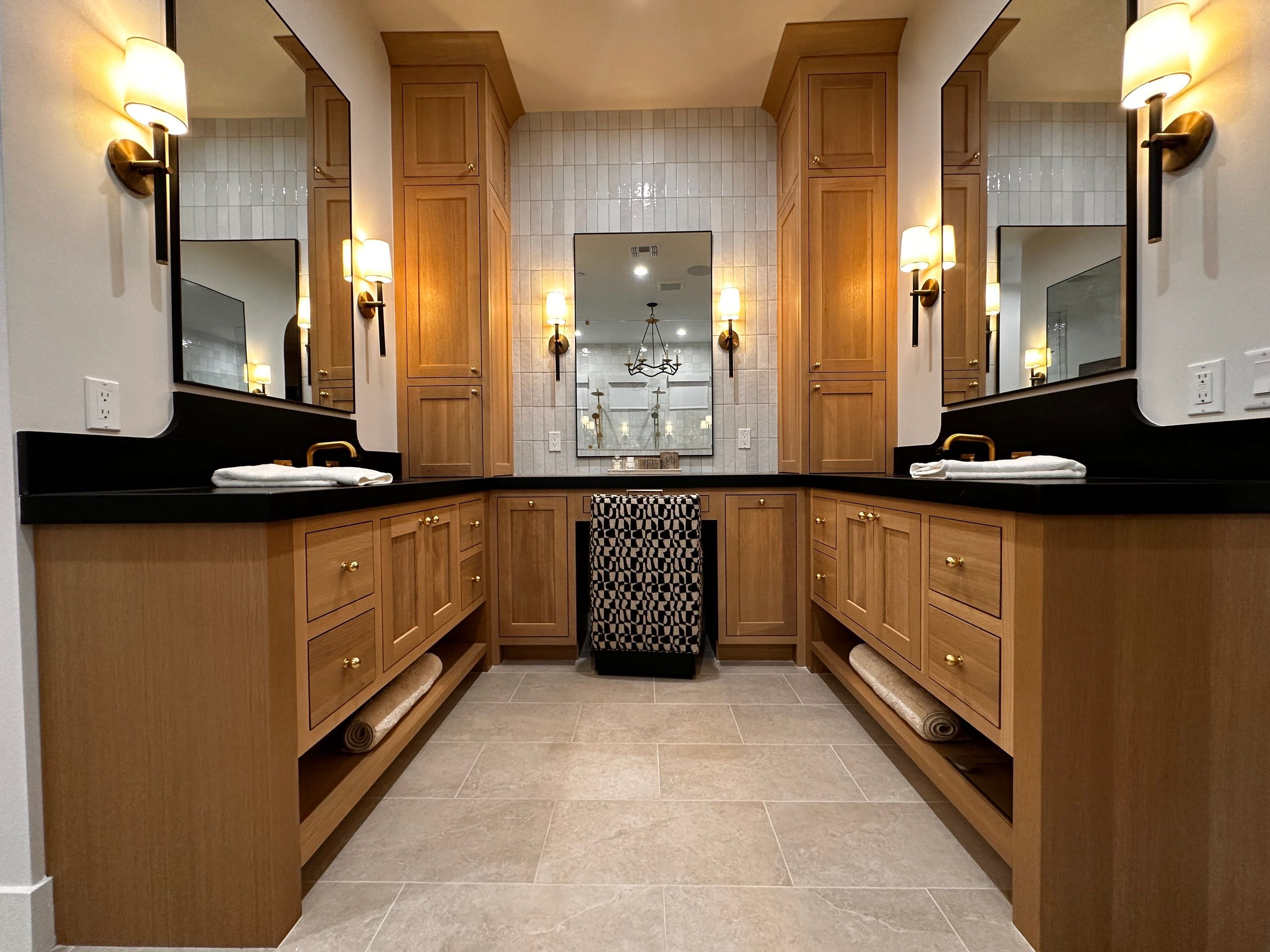 Cabinet hardware detail on custom drawer fronts